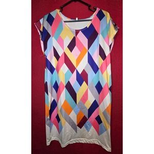 Colorful Geometric‎ Print Short Sleeve Casual Tunic Dress Women's